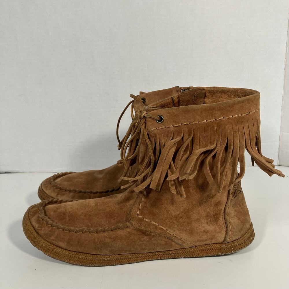 UGG Kaysa Fringe Mocassin Bootie Chestnut Suede WORN